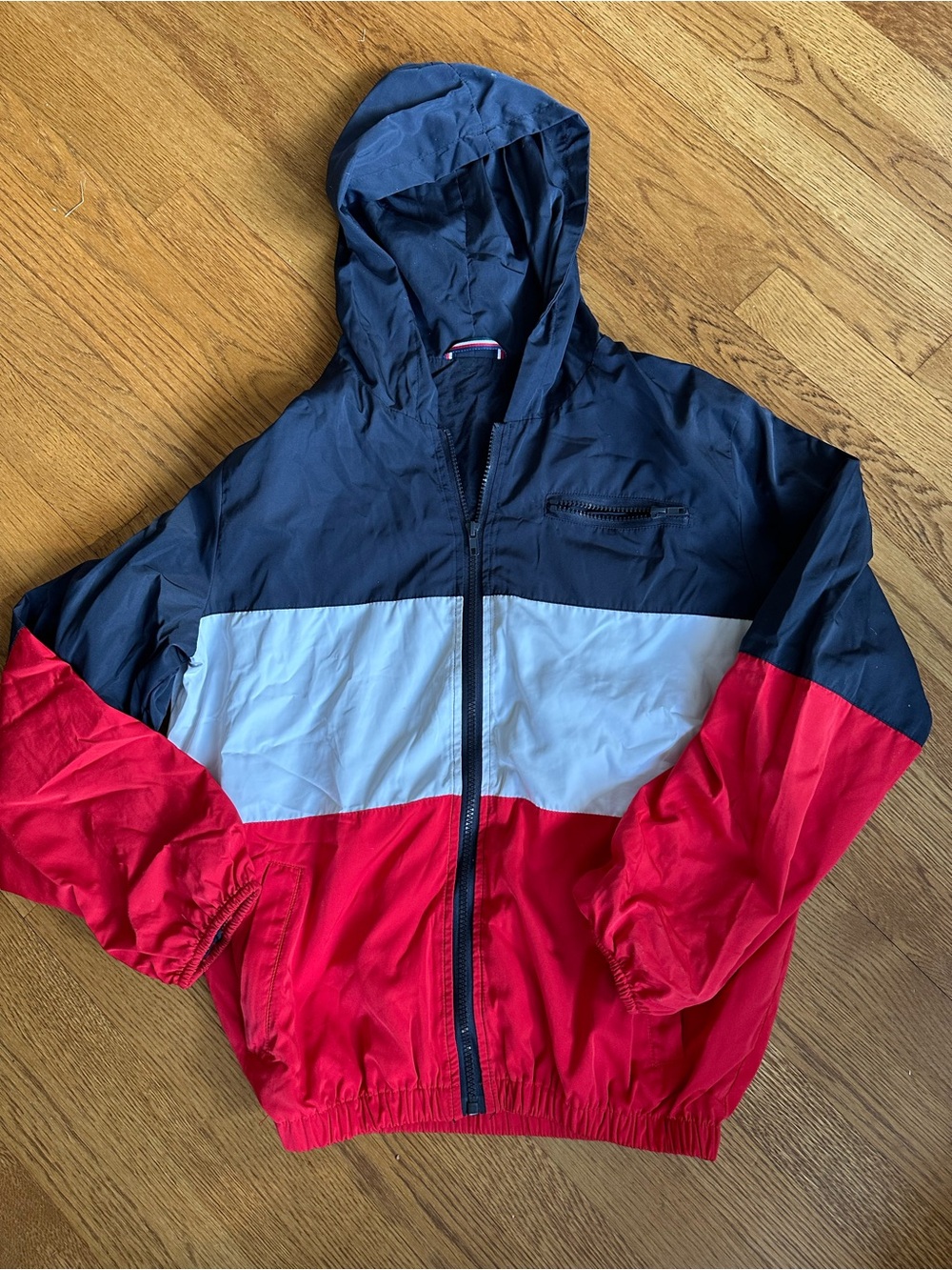 Brandy Melville Navy, White & Red Kids Colorblock Hooded Windbreaker